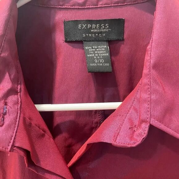 Express Burgandy/Pink Iridescent Button Up Shirt Size 9/10 - Picture 2 of 5